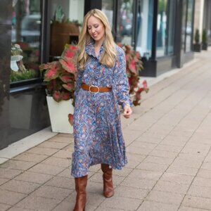 Women's Blue Multi Floral Shirt Dress